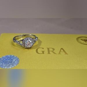 Silver Halo Engagement Moissanite Ring with Round Center Stone -